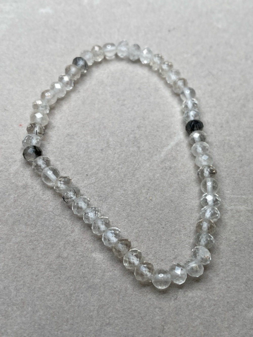 ✨ Faceted Tourmalinated Quartz Beaded Bracelet – Natural Protective Stone ✨
